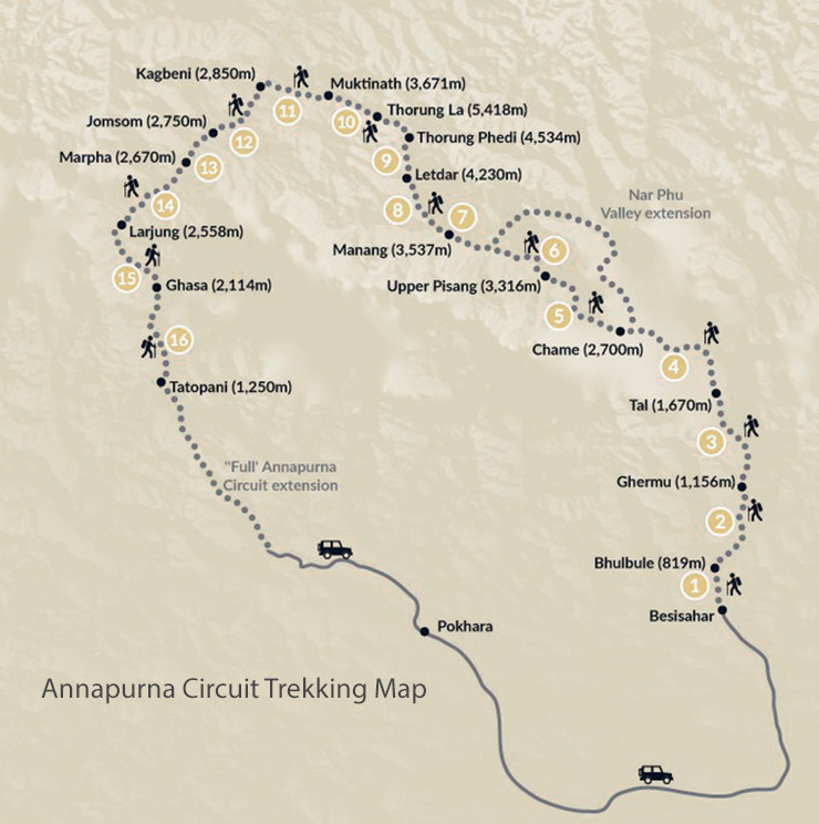 Annapurna Circuit Trekking Map